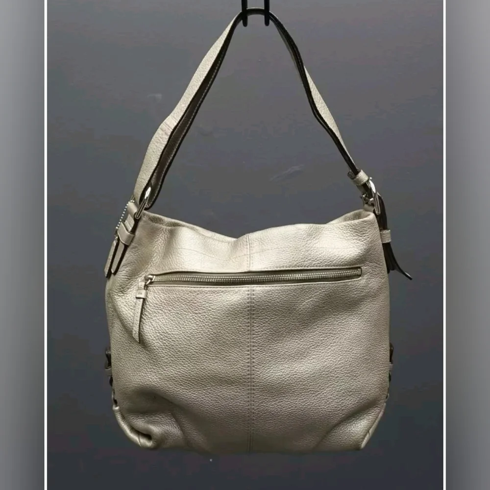 Coach Duffle Champagne Metallic Pebbled Leather Hobo Shoulder Bag Purse #F15064